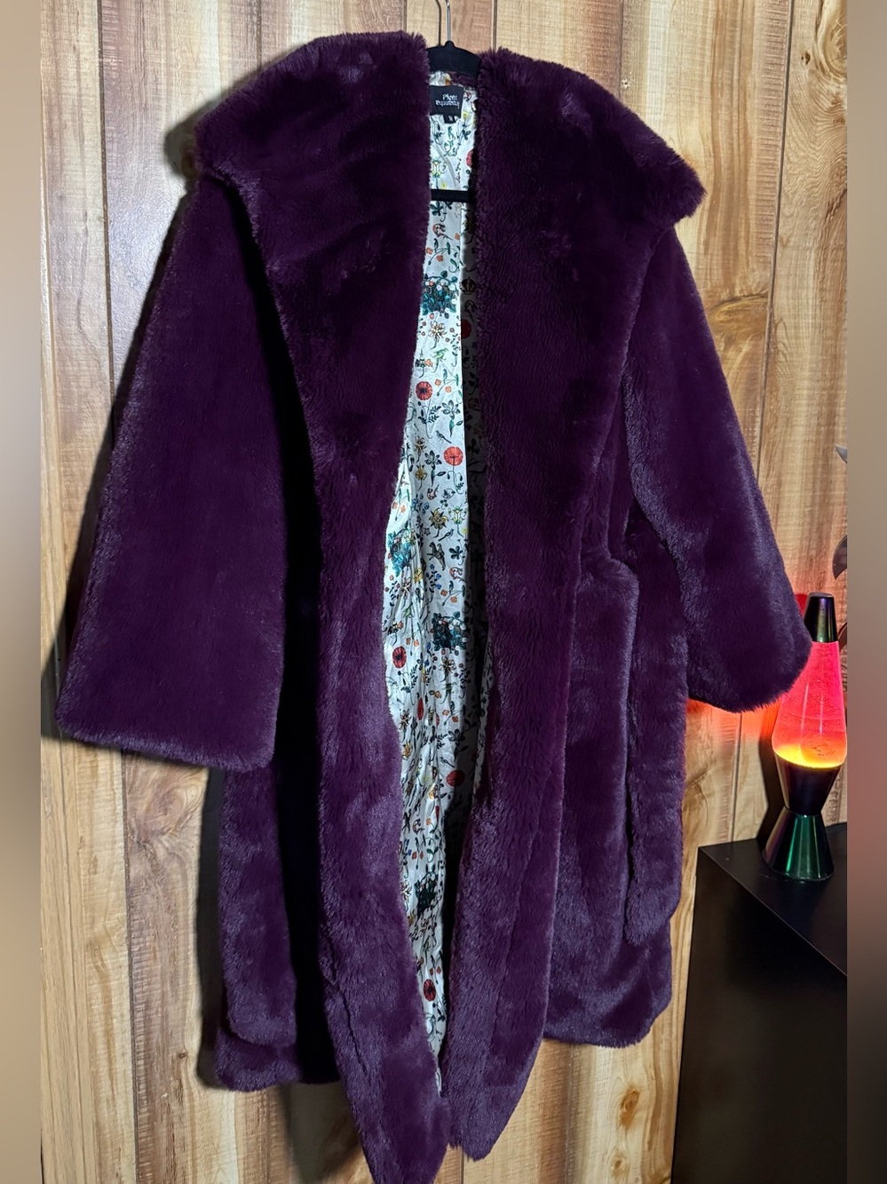 Anthropologie Plush Faux Fur Coat in Deep Plum - Picture 10 of 13